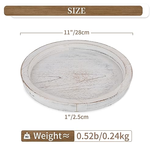 Hanobe Wooden Coffee Table Tray, Decorative Round Candle Holder Plate,White - color: Rustic White-1