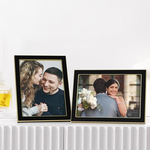 eletecpro 4x6 Enamel Picture Frame with Real Glass Cover, Black, 2-Pack - color: Black & Gold, size: 4x6