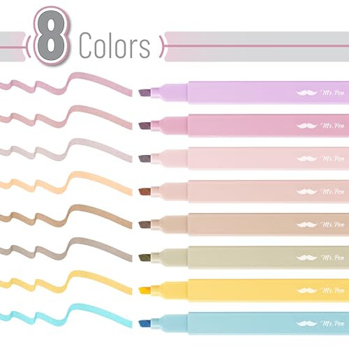 Mr. Pen- Aesthetic Highlighters No Bleed, 8 Pack, Assorted Colors | Chisel Tip, Cute Highlighters Assorted Colors for Journaling, Highlighting, Underlining, Fast Dry, Back to School Supplies - color: Neutral Colors, size: 8 Pack