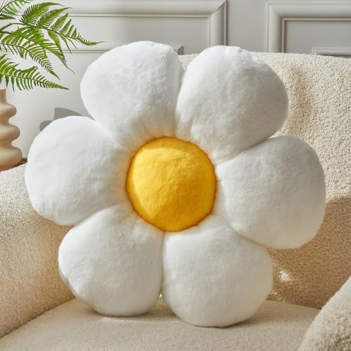 Flower Pillow,15.7In Daisy Pillow White Throw Pillows - color: White+yellow, size: 15.7in