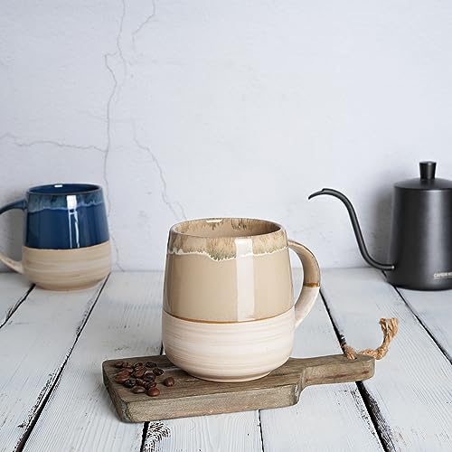 Bosmarlin Extra Large Ceramic Coffee Mug, 23 Oz, Dishwasher and Microwave Safe, Oversized Big Tea Cup, Reactive Glaze (Brown Grey) - color: Brown Grey