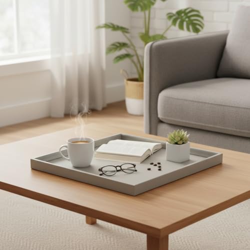 30 * 30 Inch Rectangular Ottoman Tray | Textured PU Leather, Waterproof & Heat-Resistant Storage for Coffee/Dining Tables, Sofa, Bed, Entertainment & Party (Tranquil Beige, 30 * 30in) - color: Tranquil Beige, size: 30" x 30" x 1.5"