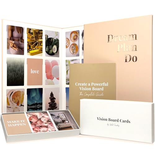 Vision Board Kit for Women - 168 Cards with Premium Pictures & Quotes, Foldable Board & Guide Book | Complete Manifestation Clip Art Craft Supplies for Adults | Original Dream Plan Do All-in-One Kit - color: Vision Board Kit for Women
