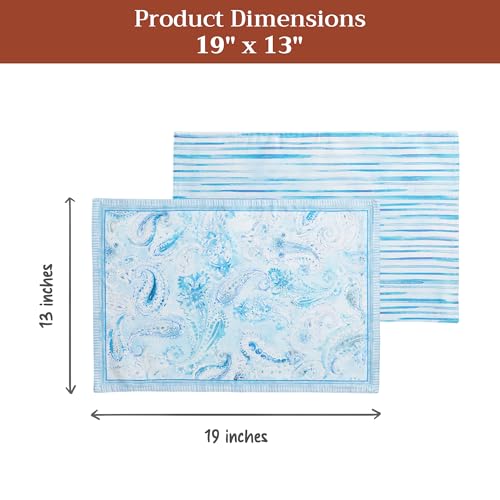 Maison d' Hermine Placemats Set of 4 Reusable 100% Combed Cotton (13"x19") - color: 009 - Paisley Blues, size: 13" X 19" (Pack of 4)