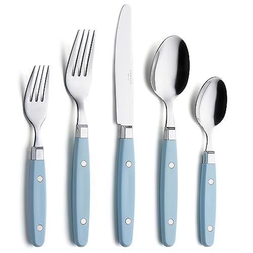 ANNOVA Silverware Set, Retro/Rivet Colorful Stainless Steel Tableware Kitchen Flatware Set Utensils, Includes Dinner Knives, Forks, Spoons, Salad Forks & Dessert Spoons (Sky Blue, 20 Pieces) - color: Light Blue