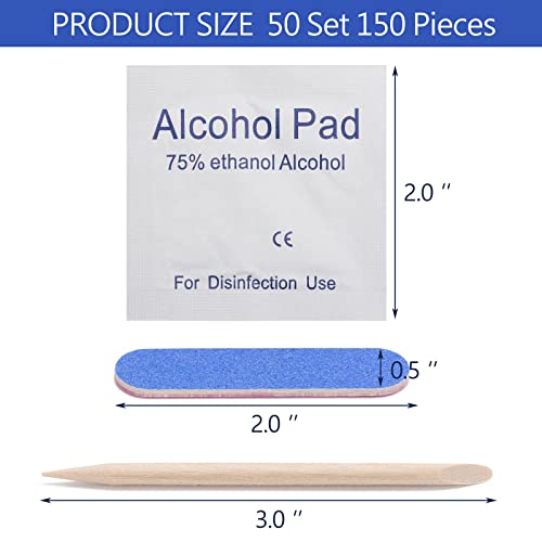 48 Sets Disposable Manicure Kit 3-Piece Mini Nail Files Set Includes Nail File 100/180 Grit, Wood Stick, Nail Polish Remover Pads for Nails Design, Stamping Polish Manicure Art Tool