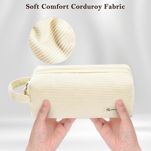 FINPAC Pencil Case, Corduroy Makeup Bag for Women, Kawaii Pen Pouch Holder, Large Storage Box Organizer for Study, Office, or Travel (Beige) - color: Beige