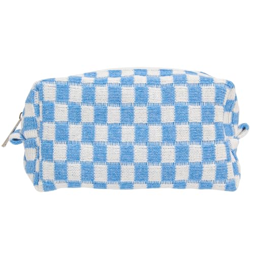 Checkered Makeup Bag for Purse, Small Travel Cosmetic Pouch,Sky Blue - color: Sky Blue