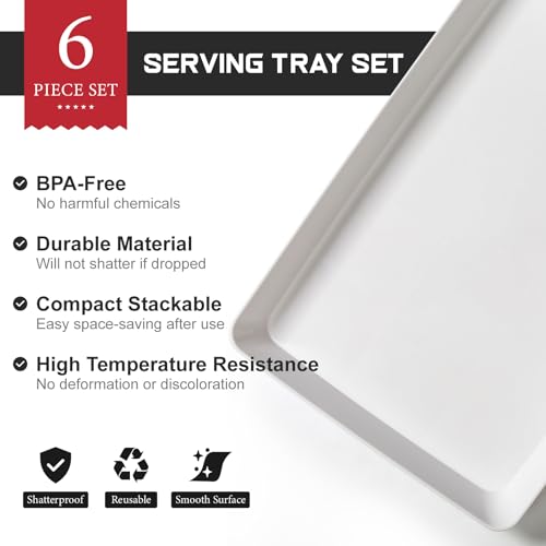 6 Pack, 16" x 11" Large White Serving Trays Set - Reusable Plastic Serving Platters for Cookie, Appetizer, Charcuterie, Snack, Dessert, Party Food Display - Stackable Kitchen CounterTop Tray, BPA Free - size: 6 Pack - 16" x 11"