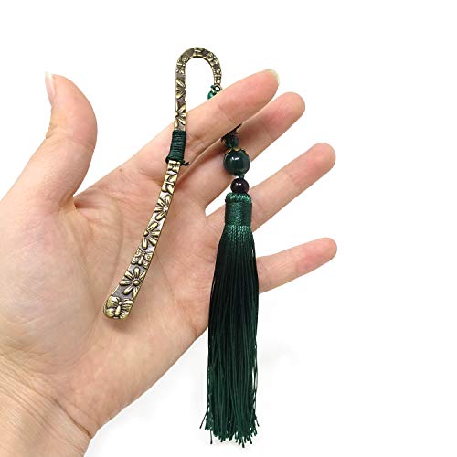 yueton Vintage Metal Bookmarks with Tassels and Beads Chinese Style Bookmarkers Antique Brass Alloy Page Marker for Book Lovers Gift Collections