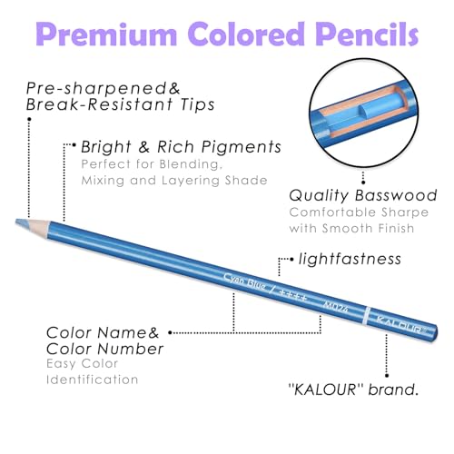 KALOUR PDAS 55 Piece Metallic Colored Pencils for Adults, Premium Artist Colored Pencils, Soft Core Coloring Pencils for Adult Coloring Books, Metallic Pencils Set for Drawing, Sketching, Blending
