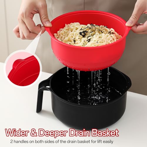 MEACOLIA Jumbo 50 oz Microwave Ramen Cooker Bowl - color: Red, size: 50 oz Ramen Bowl (Bowl Only)