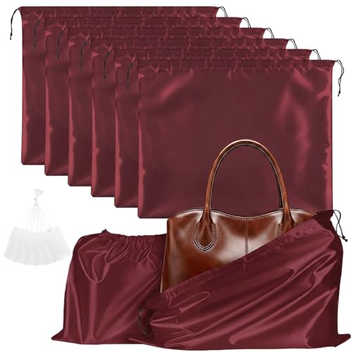 Q&J Fabric Co. 6 Pack Satin Dust Bag 19.7x23.6 inch Burgundy 100% Polyester Silk Bag Purse Dust Bag Shoe Bags for Closet Purse Protector Bag Dust Covers for Purses - color: Burgundy, size: 19.7"x23.6"