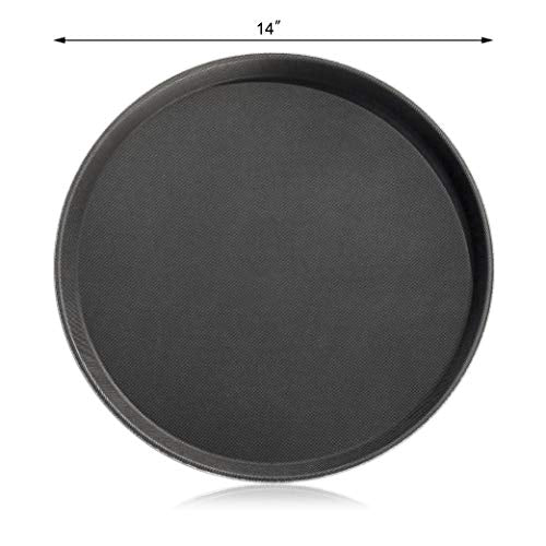 New Star Foodservice Restaurant Grade Non-Slip Serving Tray, 14 Inch Round Black Plastic Tray with Rubber-Lined Surface, Bar, Catering, Restaurant, and Foodservice Tray - size: 14 inch