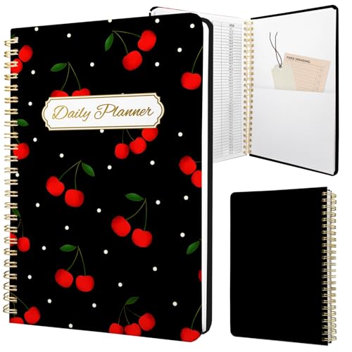 Undated Daily Planner - Spiral Notebook 80 Days One Day Per Page, Hourly Schedule, To-Do List, Notes, Everyday Planning Task, A5 Hardcover Journal Organizer Book Women Cute Aesthetic, Cherry - color: Cherry