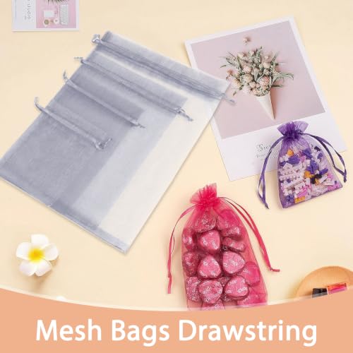 Crweety 50PCS Organza Bags 3x4 Grey Small Gift Bags Mesh Drawstring - color: Grey