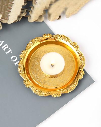 Round Decorative Tray 5.9in Metal Dessert Plates Vintage Coffee Table Tray for Snacks Fruit Gold - color: Gold, size: 5.9"