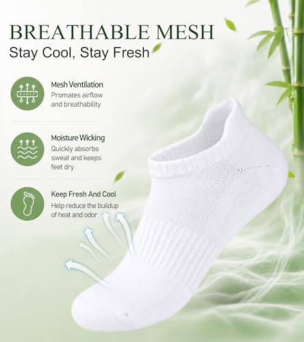 floconssy Ankle Socks for Women, Bamboo Viscose Cushioned Running Socks - color: 2 Black and 3 White, size: 6-9
