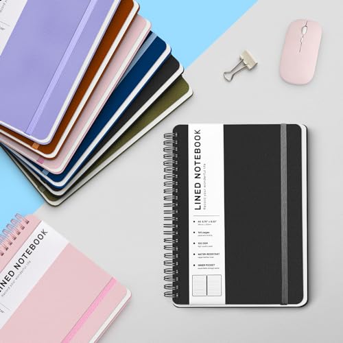 Lined Spiral Notebook for Women, A5 College Ruled Leather Spiral Journals - color: Black, size: A5