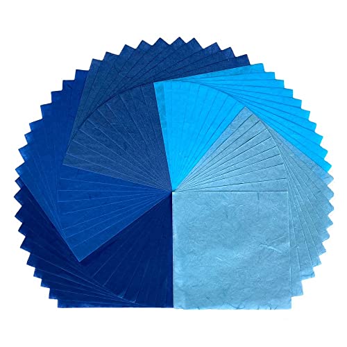 Natural Fiber Mulberry Paper Sheets 6 x 6 Inches, 50 PCS Handmade Craft Paper for Origami, Scrapbooking, Card Making, DIY Decoration, Mixed Media Art (Ocean Blue Tone, 6x6 Inch) - color: Ocean Blue Tone, size: 6 x 6 inches