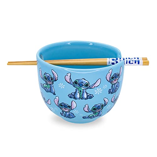 Disney Lilo & Stitch Japanese Ceramic Dinnerware Set | Includes 20-Ounce Ramen Noodle Bowl and Wooden Chopsticks - color: Lilo and Stitch
