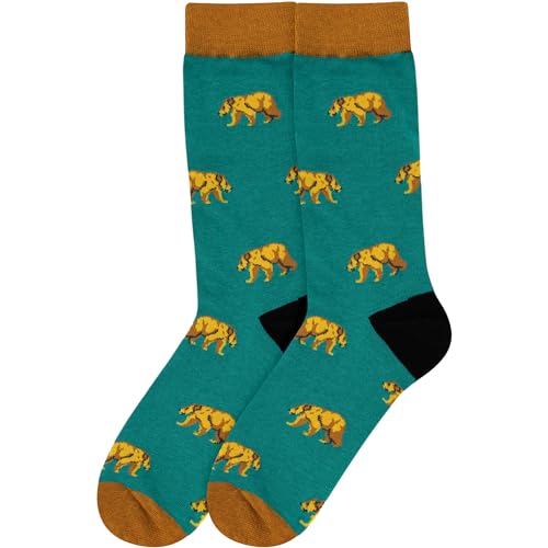 BambooMN Men's Cotton Colorful Design Fashion Novelty Dress Socks - color: Big Brown Bear - 2 Pairs, size: 5-9