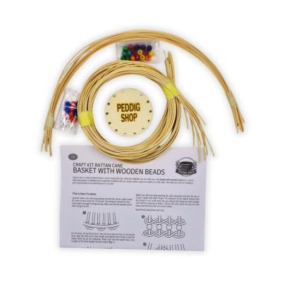 PEDDIG SHOP Beaded Basket Weaving Kit – DIY Rattan Craft Set for Beginners & Adults – Complete Basket Making Kit with Wooden Beading & Step-by-Step Guide