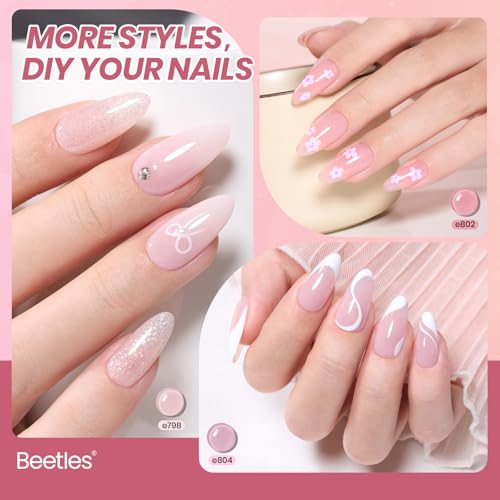 Beetles Nude Pink Gel Nail Polish Set, 8 Colors Jelly Gel Polish Kit - color: A - Sheer | Nude | Soft Whisper