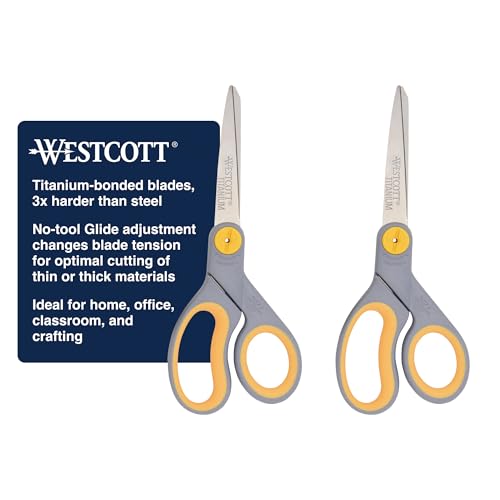 Westcott 8” Titanium Bonded Scissors with Adjustable Glide and Soft Handle, 2-Pack- Durable Multipurpose Scissors for Office, Home, and School Use, Sharp Precision Blades for Everyday Cutting - size: 2-Pack