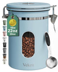 Veken Coffee Canister with Window, Airtight Stainless Steel Container, 22OZ - color: Light Blue, size: 22 oz