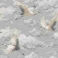 Vintage Crane Cloud Peel and Stick Wallpaper, Chinoiserie Gray Wallpaper - size: 17.7" x 236"