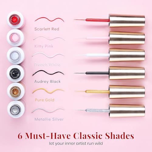 beetles Gel Polish Nail Art Gel Liner Set-6 Popular Black White Red Colors - color: B - Multicolor-6