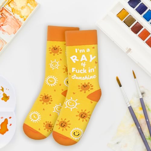 Funny Socks for Women and Teenage Girls, Cute Crazy Unique Novelty Gifts - color: C-ray-yellow-1