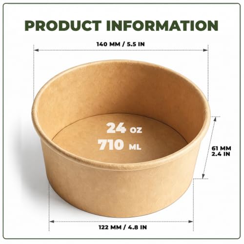 TOPtoper 24 Oz Large Paper Bowls【WITHOUT LIDS】 90 Pack Disposable Soup Bowls Plastic Free Party Supplies for Hot/Cold Food, Soup (24 OZ) - size: 24 OZ