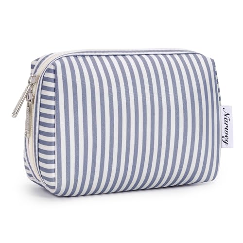 Narwey Small Makeup Bag for Purse, Travel Mini Cosmetic Bag for Women Girls - color: A-Greyish Blue Stripe, style: Small