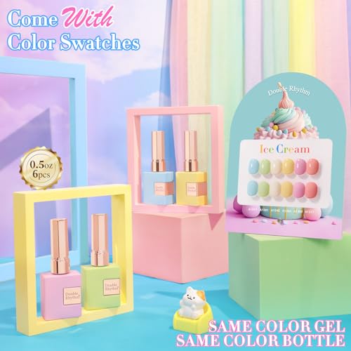 Double Rhythm 6 Pcs 15 ML Gel Polish Set Same Color Same Bottle Soak Off Gel Polish Kit Nail Art Manicure Salon DIY at Home for Women (Blue Green Beige Yellow Pink Orange-T6-9) - color: Ice Cream