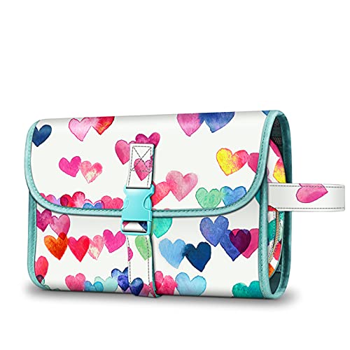 FINTIE Portable Toiletry Cosmetic Travel Bag Hanging Makeup Organizer - color: Raining Hearts