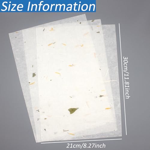 Benvo 50 Sheets A4 Natural Mulberry Paper Visible Leaves Fiber Rice Paper Printable Decoupage Tissue Paper Sheets for Writing, Painting, Card Making, DIY Crafts(8.3x11.7in, Semi Transparent Off White) - color: semi transparent