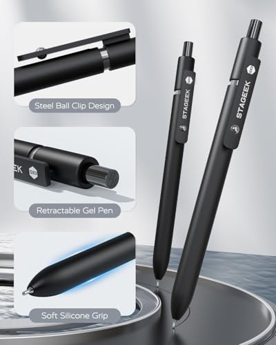 STAGEEK 12 Pcs GX3 Black Gel Pens, Quick Dry Smooth Writing, with 3 Refills - color: Black
