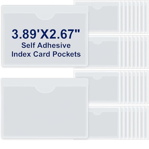 Chinco 30 Pcs Self Adhesive Clear Index Card Pockets,3.89 x 2.67 Inches - size: 3.89 x 2.67 Inches