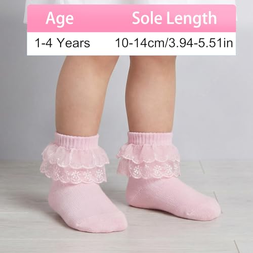3 Pairs Baby Girl Socks Ruffle Sock Lace Frilly Socks for Newborn Infant Toddler 1-2 Years - color: White, Pink, Purple