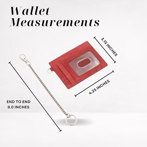 Leather Credit Card Holder with Keychain, Slim RFID Wallet (Burgundy) - color: Burgundy