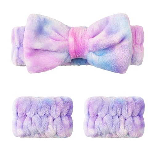 Ayesha Spa Headband and Wristband Set for Washing Face Skincare Makeup - color: Gradient Purple set