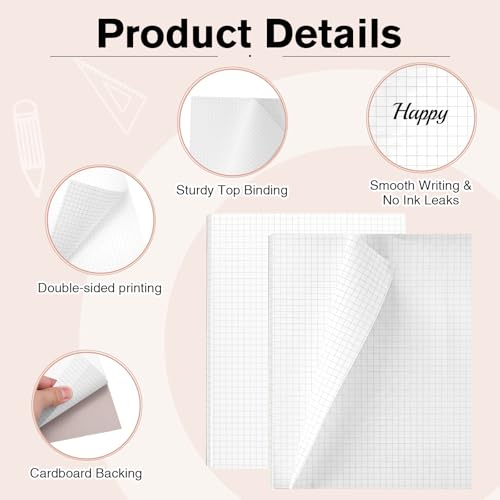 100 Sheet Graph Paper Pad, 8.3" x 11.5" Grid Notepad, 5 x 5 Grid, Graft Paper Notebook Memo Pads Double Sided Graph Ruled Scratch Pads Back to School Supply Pocket Notepad - size: 8.3" X 11.5"