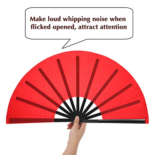 Maitys 2 Pack Foldable Chinese Fan for Rave Dance,Red,Simple Pattern - color: Red, style: Simple Pattern