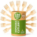 150 Wooden Forks SPECIAL EDITION, Alternative to Plastic and Bamboo Fork - 100% Compostable Fork, Eco Friendly, and Biodegradable Wooden Forks Disposable for Lounge Party Wedding, BBQ - size: 150Pcs Forks