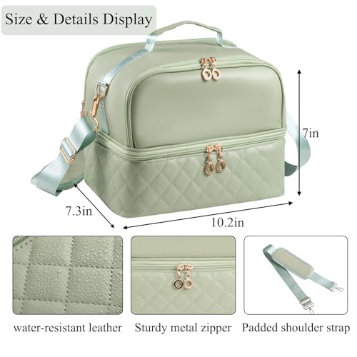 CTWWFS Nail Polish Organizer Holds 35 Bottles & Nail Lamp, Nail Organizers and Storage, Double Layer Nail Bag with Handle & Shoulder Strap for Travel, Nail Supplies Organizer for Manicure Kit (Green) - color: Green (35Bottles）