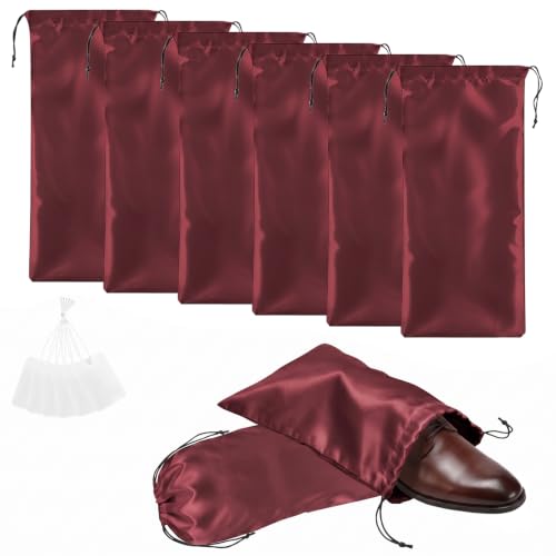Q&J Fabric Co. 6 Pack Satin Dust Bag 17.7x7.9 inch Burgundy 100% Polyester Silk Bag Purse Dust Bag Shoe Bags for Closet Purse Protector Bag Dust Covers for Purses - color: Burgundy, size: 17.7"x7.9"