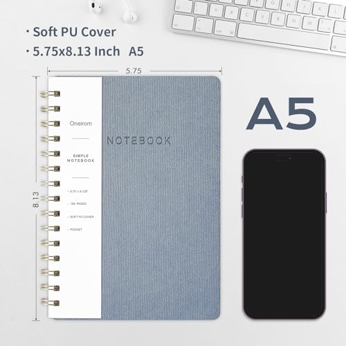 Spiral Notebook-5.75" x 8.125" College Ruled Journal with Inner Pockets and 160 Pages,PU Leather Cover Business Journal, Twin-Wire Binding Notebook Perfect for Office & Home School Supplies Reef Blue - color: 001-Reef Blue-1pack, size: A5-160 pages