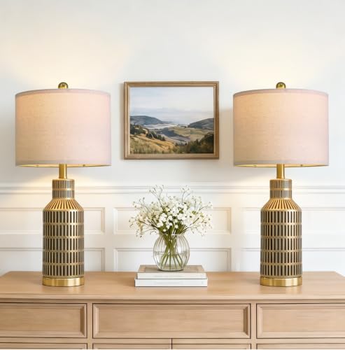 USumkky 25" Gold and Black Modern Ceramic Bedside Lamp Set of 2 for Bedroom Decor Farmhouse Table Lamp for Living Room Office Dorm - color: Gold Black